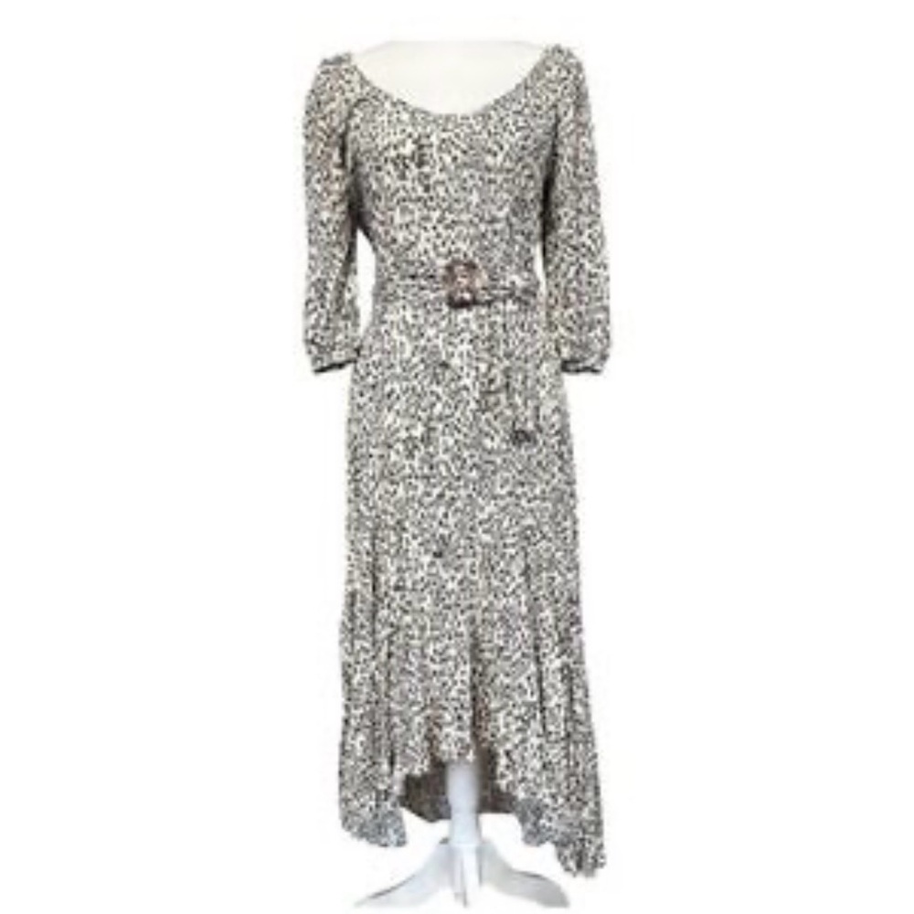 By Together Black & White Leopard Print Belted Midi Easy on the Eyes Dress NWT